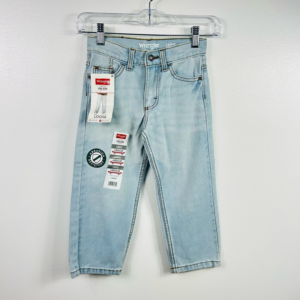 NEW Wrangler Light Wash Loose Fit Jeans Boys Size 4 Regular